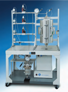 This tubular reactor system features a single-zone 12-in long heater to take reactor temperatures to 500 °C. The gas feed system includes automated shut-off valves on the three MFCs and on the purge line. The Gas/Liquid Separator vessel is jacketed to allow for subambient cooling. Operator controls the system via a remote PC using the included Model 4871 Process Controller.