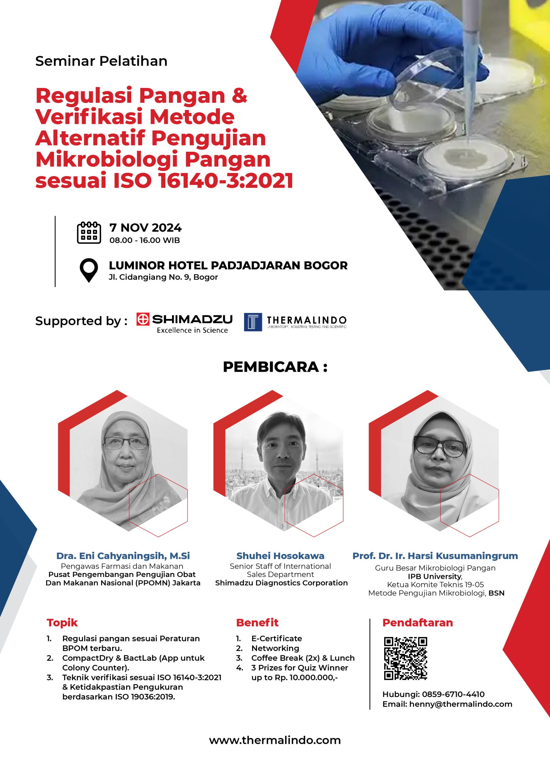 Undangan Seminar Pelatihan Regulasi Pangan & Verifikasi Metode Alternatif Pengujian Mikrobiologi Pangan sesuai dengan ISO 16140-3:2021