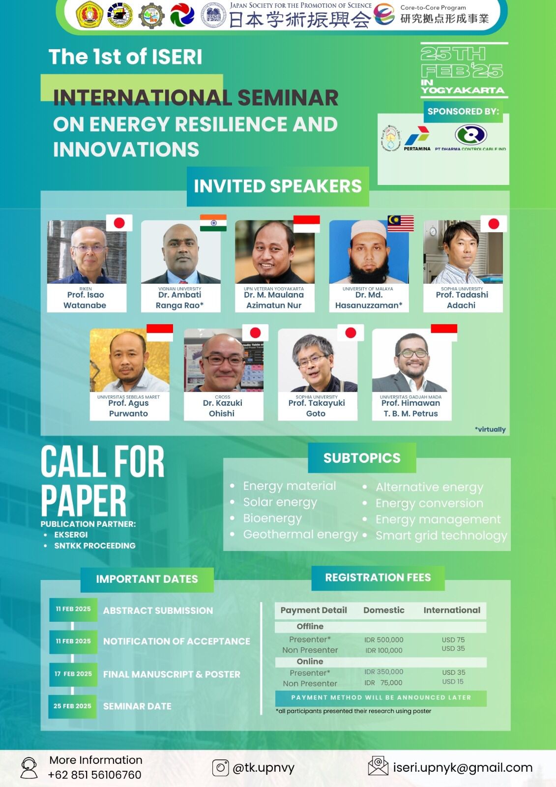 1st International Seminar On Energy Resilience And Innovations (ISERI) 2025