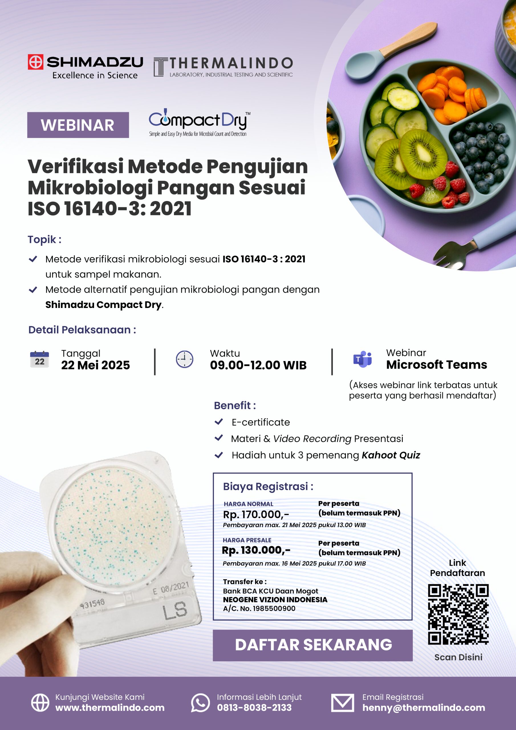 Undangan WEBINAR : Verifikasi Metode Pengujian Mikrobiologi Pangan Sesuai ISO 16140-3: 2021