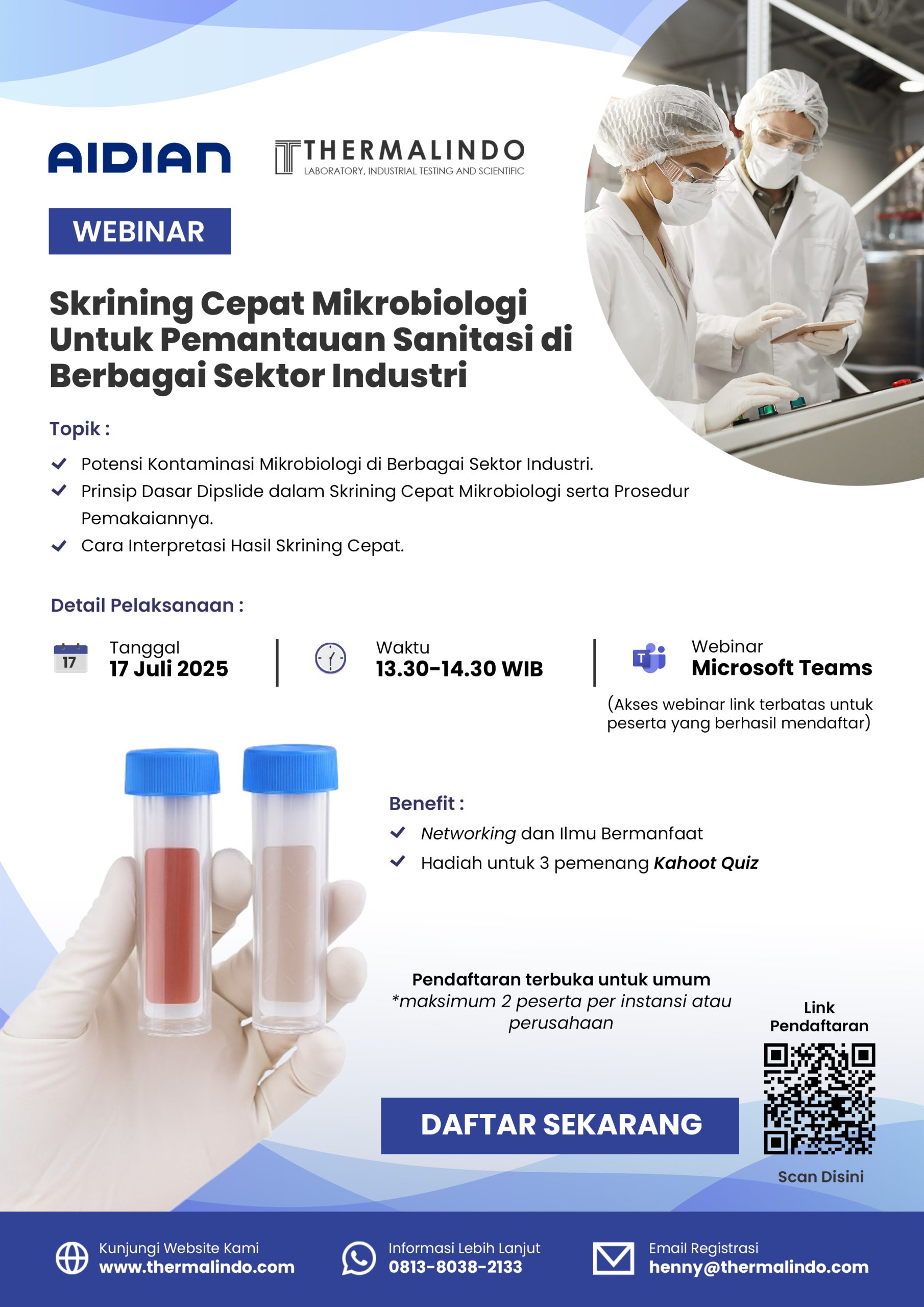 Undangan WEBINAR: Skrining Cepat Mikrobiologi Untuk Pemantauan Sanitasi di Berbagai Sektor Industri